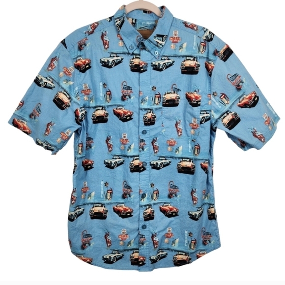 Clearwater Outfitters Route 66 Corvette Blue Button Down Shirt Size Medium - Picture 1 of 7